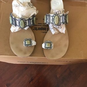 BCBG Off-white Jeweled Sandals.